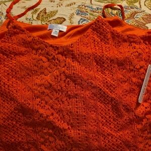 Charming Charlie Orange Lace Tie Front Camisole